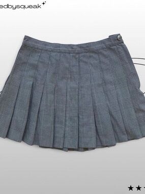 Vintage 90s Black White Houndstooth Pleated Mini Skirt Small Dark Academia Goth
